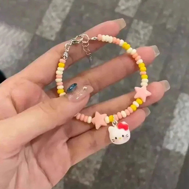 Pulsera ajustable con colgante de gato y perro, brazalete con cuentas de estrella de dibujos animados, Kawaii, KT, a la moda, accesorios de joyería para pareja, regalos