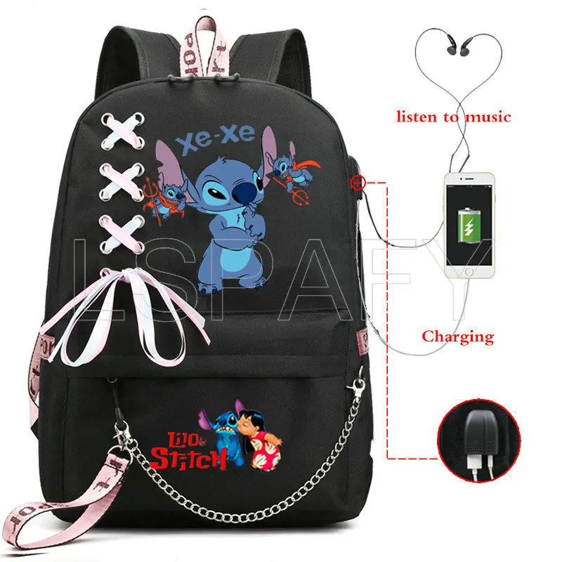 Lilo And Stitch Multifunction USB Charge School Bags Students Boys Girls Rucksack Laptop Backpack for Teenagers Travel Bags