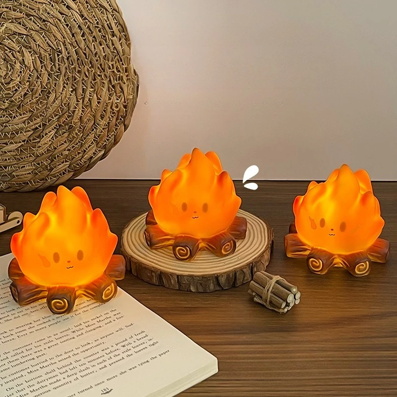 1pc Cartoon Campfire LED Night Light Electronic Candle Lamp Decorative Ambient Light for Bedroom Desktop Gift