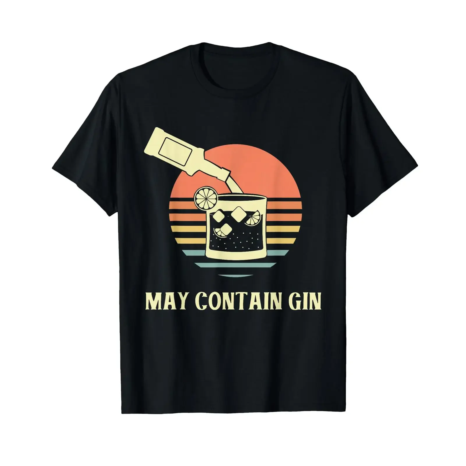 Футболка с принтом «May contain gin», винтажная, с эффектом потертости, дизайнерская одежда для мужчин, унисекс, уличная мода, удобный топ для повседневной носки, мягкая ткань.