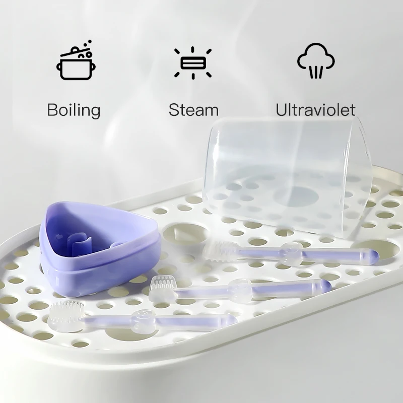 Infant Baby Silicone Deciduous Teeth Toothbrush Oral Tongue Cleaner With PP Storage Box