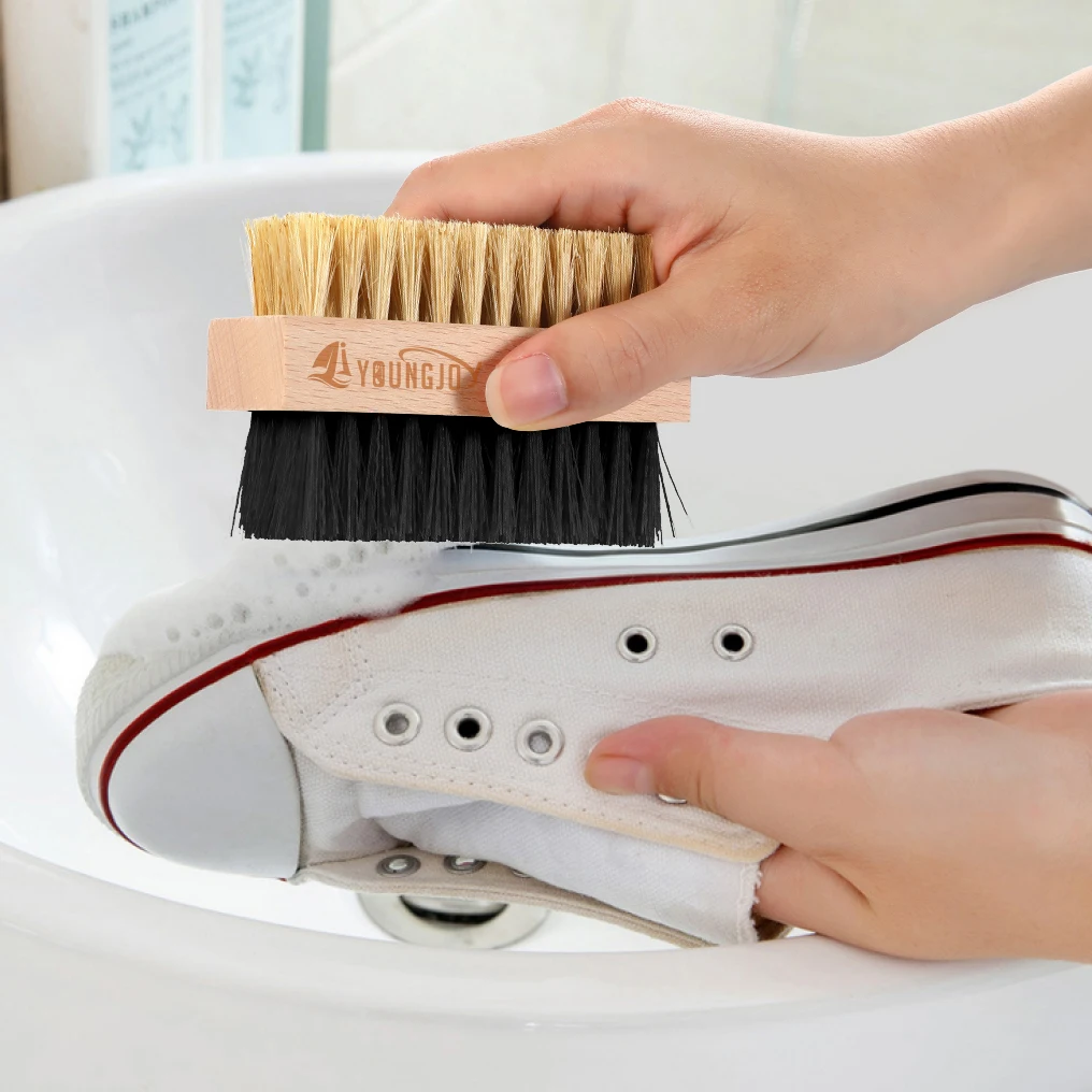 Dual Sided Sneaker Shoe Cleaner Brush Set Shoes Clean Brush Kit Both Boar and Plastic Bristles