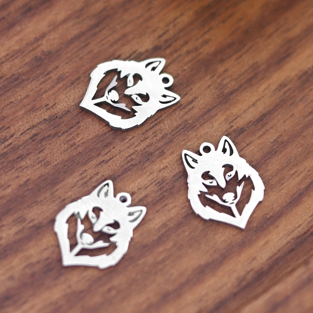 3pcs Hollowed Wolf Head Pendants For Jewelry Making Stainless Steel Animals Charms Diy Necklaces Bracelets Accessories
