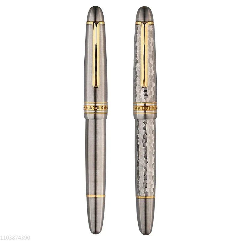 New MAJOHN Titanium Alloy Ti-P136 Piston Fountain Pen Big Size Gold/Silver Blade Nib Calligraphy Pen Luxury Writing Office Gifts