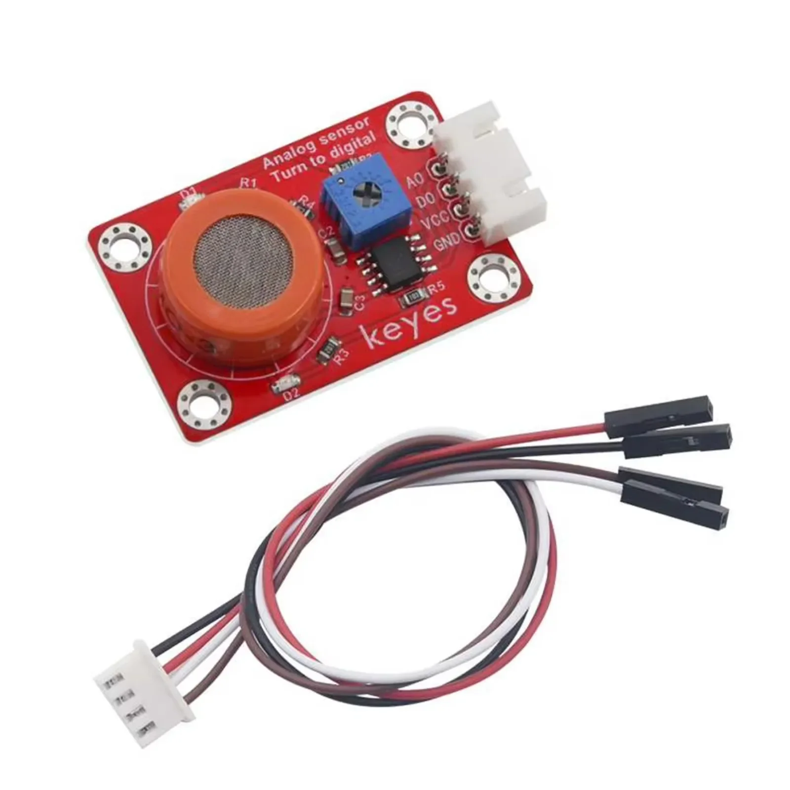 5PCS keyes MQ-3 Alcohol Sensor(Pad hole) with Anti-reverse Plug White Terminal Connect Cable Eco-friendly Red Board for Arduino