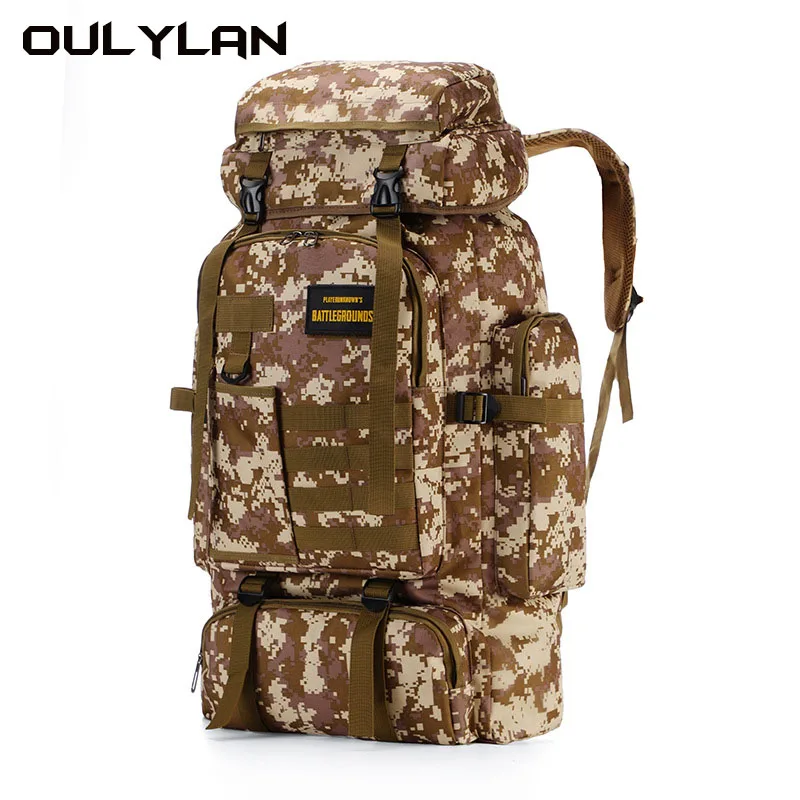 

Men Hiking Tactical Backpack 70L Oxford Cloth Bag Outdoor Waterproof Camouflage Rucksack Mens' Large Capacity Travel Camping Bag