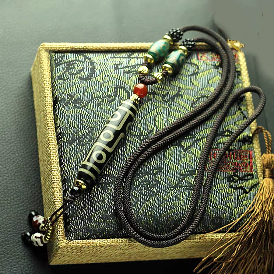 

Nature Tibetan Dzi Bead Pendant 9 Eyes Amulet Gemstone 3 Eyes Beads Hanging Talisman With Certificate