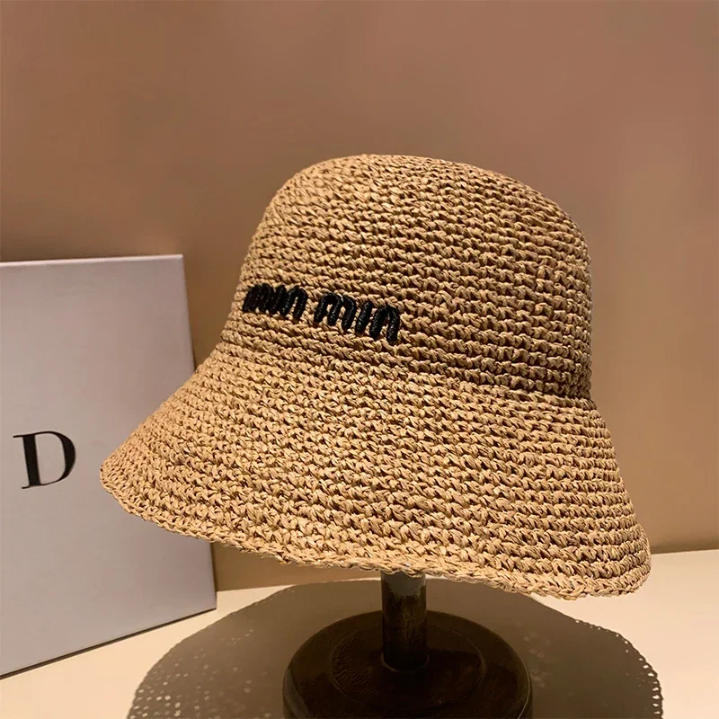 2025 Letter Sun Hat for Women Straw Beach Hats Women Large Wide Brim  Foldable Hat  Fashion Designer Outdoor Korean Bucket Hat