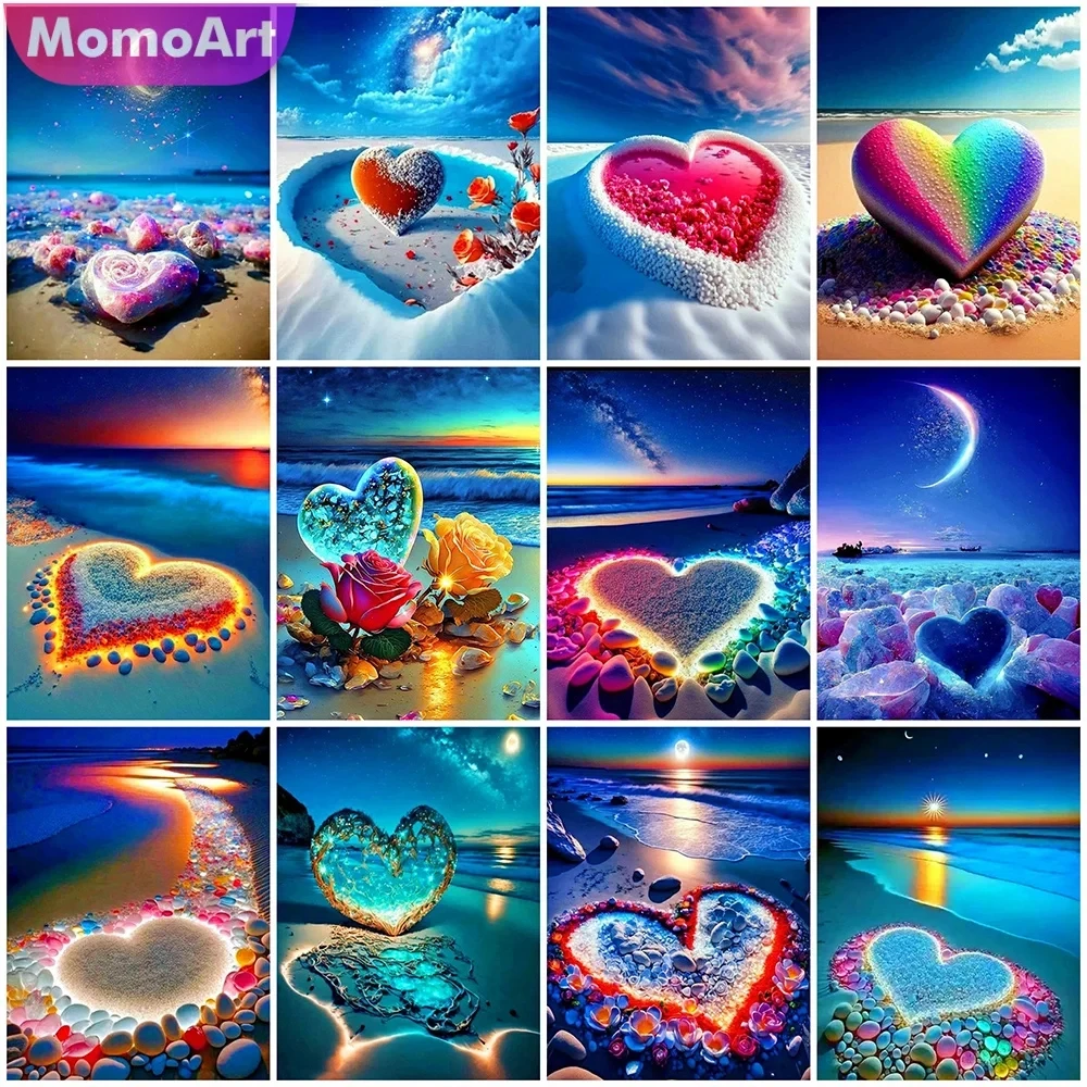 MomoArt 5D DIY Diamond Painting Love Stone Full Round Embroidery Seaside Picture Rhinestones Landscape Mosaic Sunset Child Hobby