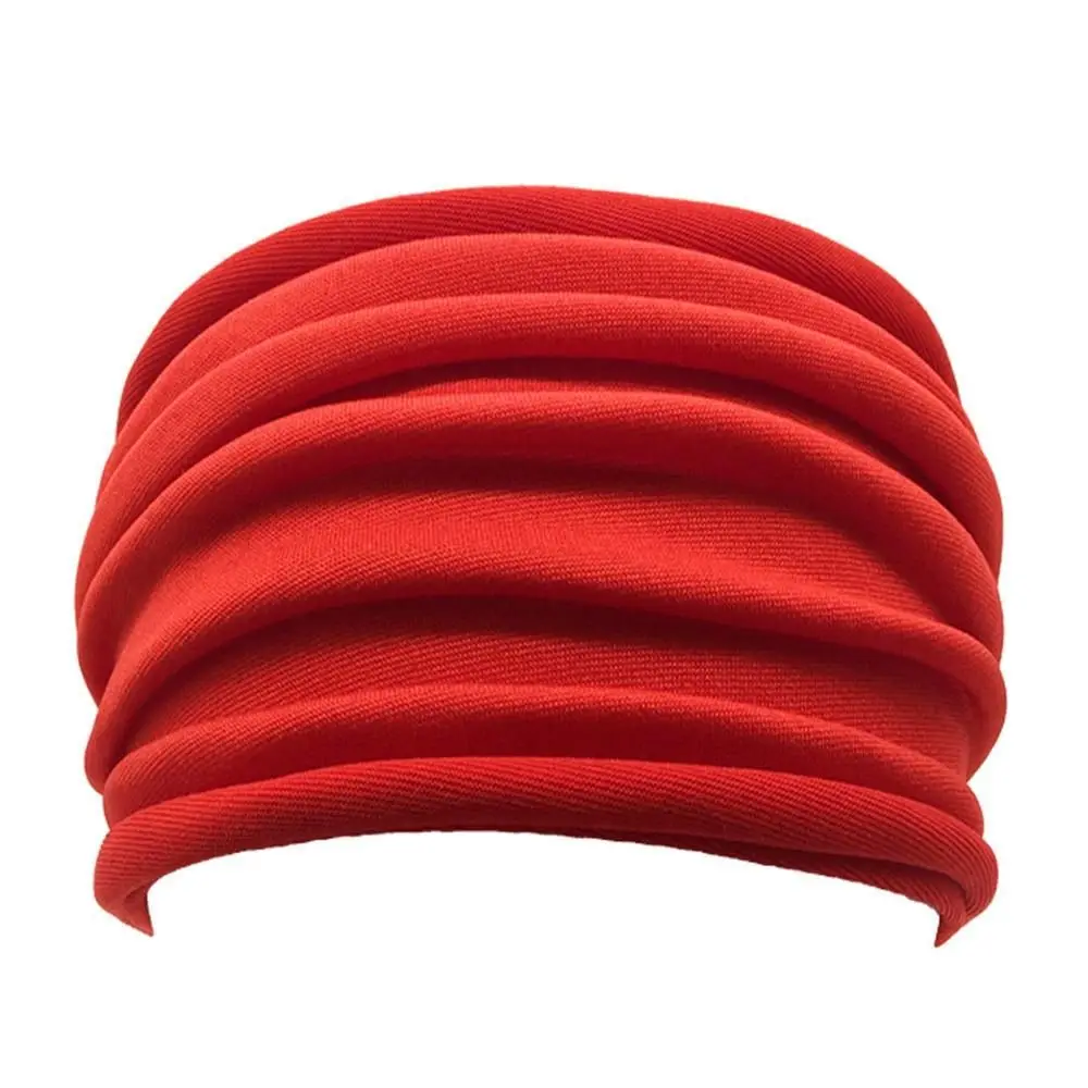 Solid Color Women Wide Sports Fold Yoga Nonslip Headband Stretch Hairband Elastic Running Turban Running Headwrap Accessories