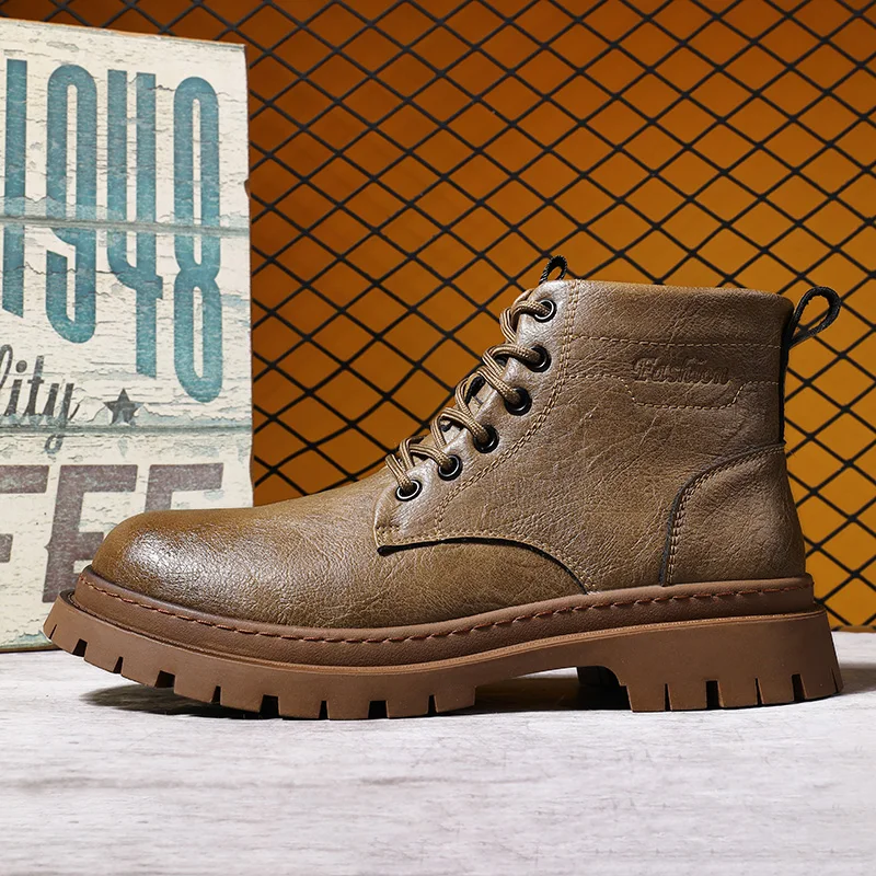 

Big Yellow Boots High-Top Boots: Autumn Men's Genuine Leather Shoes, 2024 New Inner Height-Increasing Stylish Thickened Sole Wor