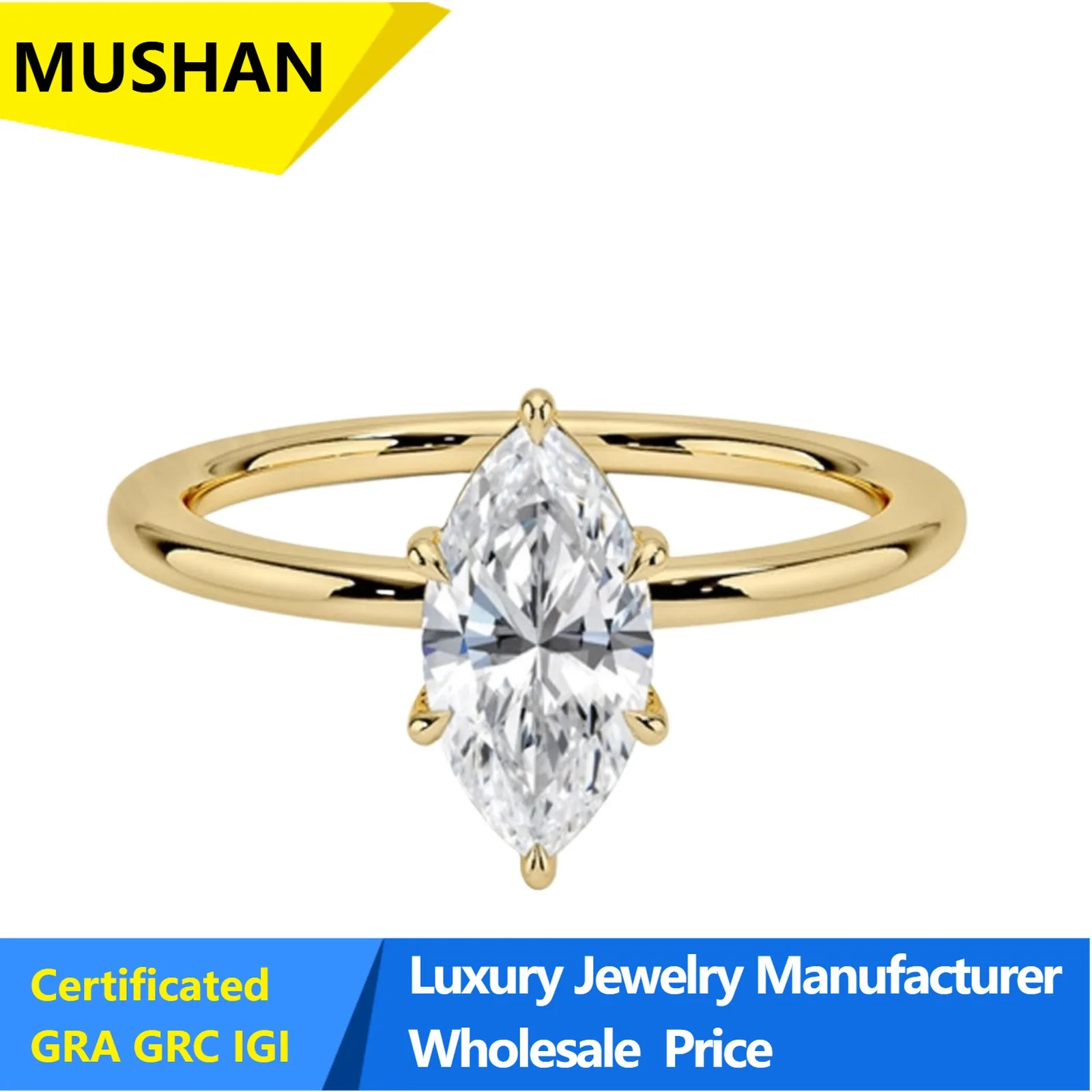 MuShan Jewelry 925 Silver 10k Gold 14k 18k Gold Rings Lab Grown Diamond IGI Certificated Women Ring Wedding Band Fine Jewelry