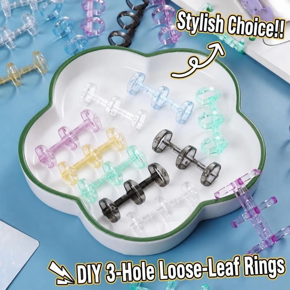 Plastic 3 Holes Binder Rings 3-holes Transparent Loose Leaf Rings Detachable Transparent Binder Rings Notebook Refill Ring
