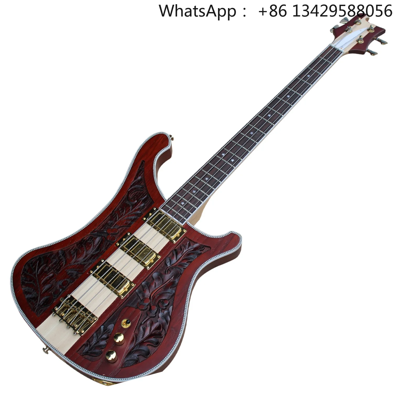 Flyoung High Quality Musical Instrument 4 Strings Electric Bass 3 Pickups Sculpture Body Bass