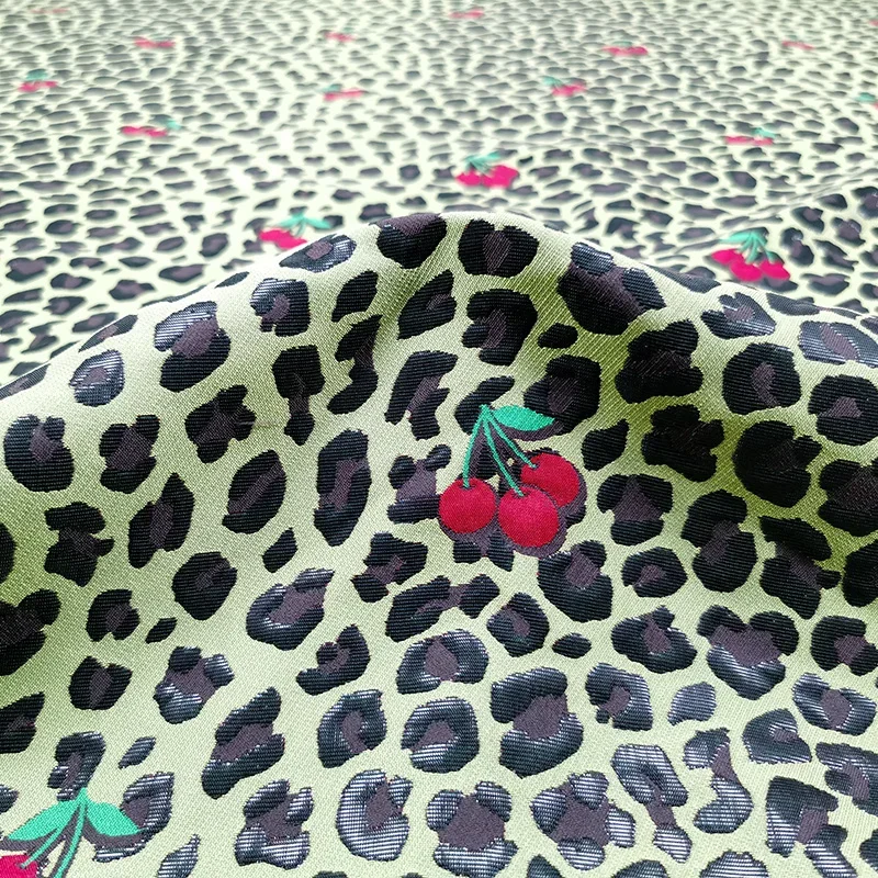 Jacquard Fabric for Dress European-style Leopard-print Small Cherry Spring Fashion Windbreaker Clothing Material by Meter