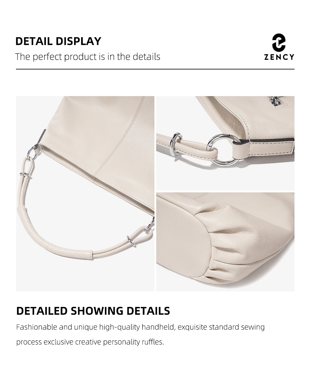 Zency Damen-Umhängetasche aus weichem Rindsleder, modische Lederhandtasche, Umhängetasche, Schulranzen für den Pendelverkehr, bezaubernde Hobos – Detail 14