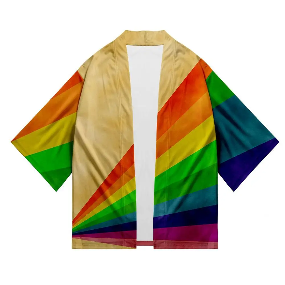 النمط الياباني كيمونو هاوري الرجال النساء سترة قوس قزح العلم مثليات المثليين الملابس اليابانية التقليدية الملابس قميص الآسيوية