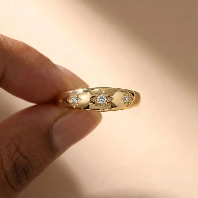 925 Sterling Silve Star Chunky Ring For Women Vintage Trendy Zirconia Finger Stacking Rings Exquisite Accessories Jewelry Gift