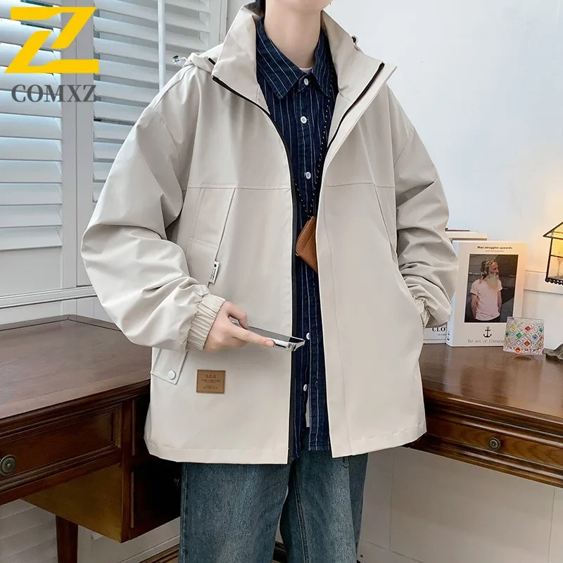 

COMXZ 2025 Spring Autumn Korean Style Trench Coat Mens Youth Loose Fit Jacket