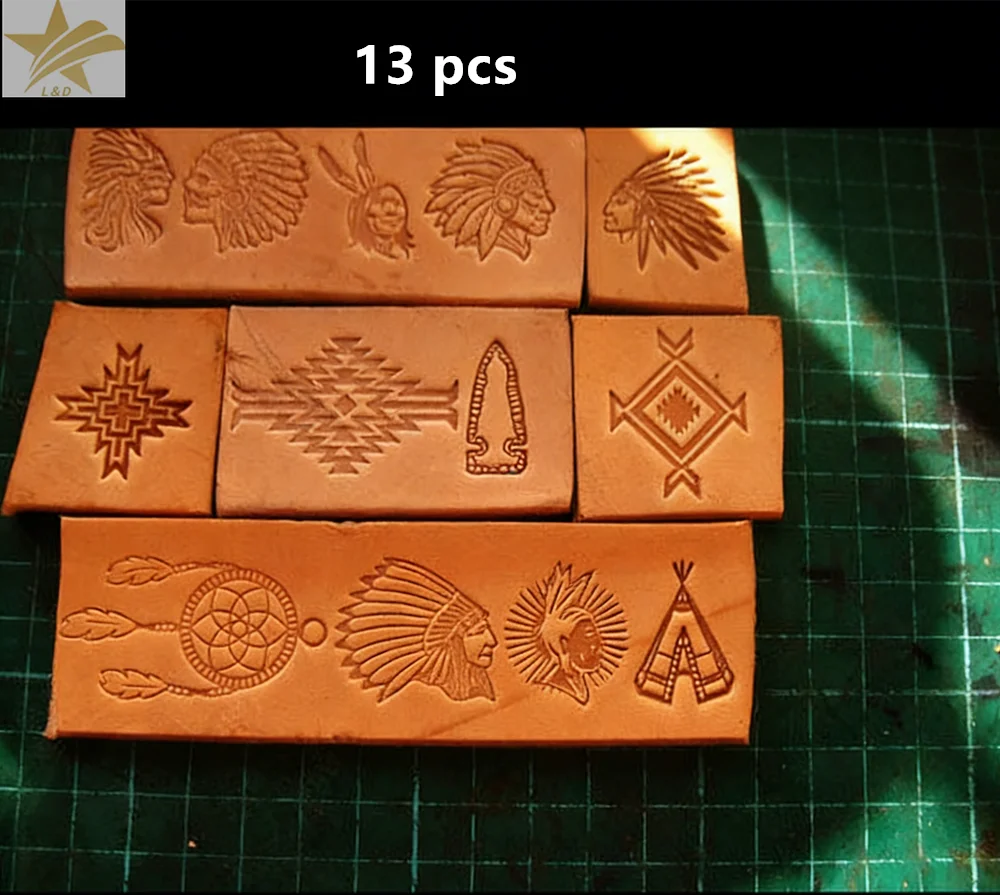 

13pcs Leather Stamps Aluminum Mold Logo Leather Stamper Molds Indian Pattern DIY Leathercraft Hot Stamping Embossing