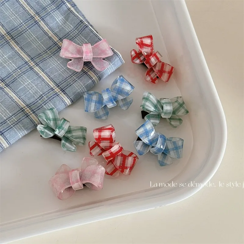 Girl Plaid Bow Duckbill Clip Sweet All-Matching Shredded Hair Bangs Clip Side Side Clip Hairpin Hair Accessories Headdress New