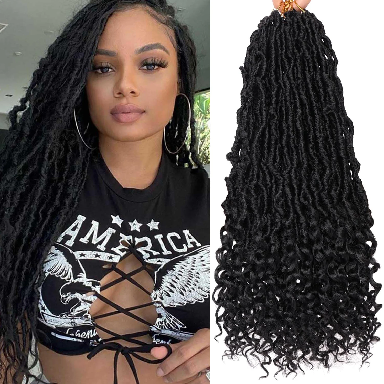 

12/18/24/30 Inch Goddess Locs Crochet Hair Blonde Soft Locs Crochet Braids Hair With Curly Ends Synthetic Bohemian Faux Locs