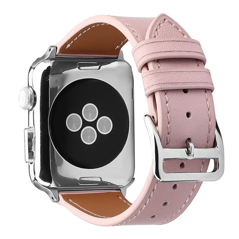 Leather watchbnad for apple watch 5 6 7 8 9 40mm 44mm 41mm 45mm band pink Bracelet wrist strap for iWatch SE 3 38mm women girl