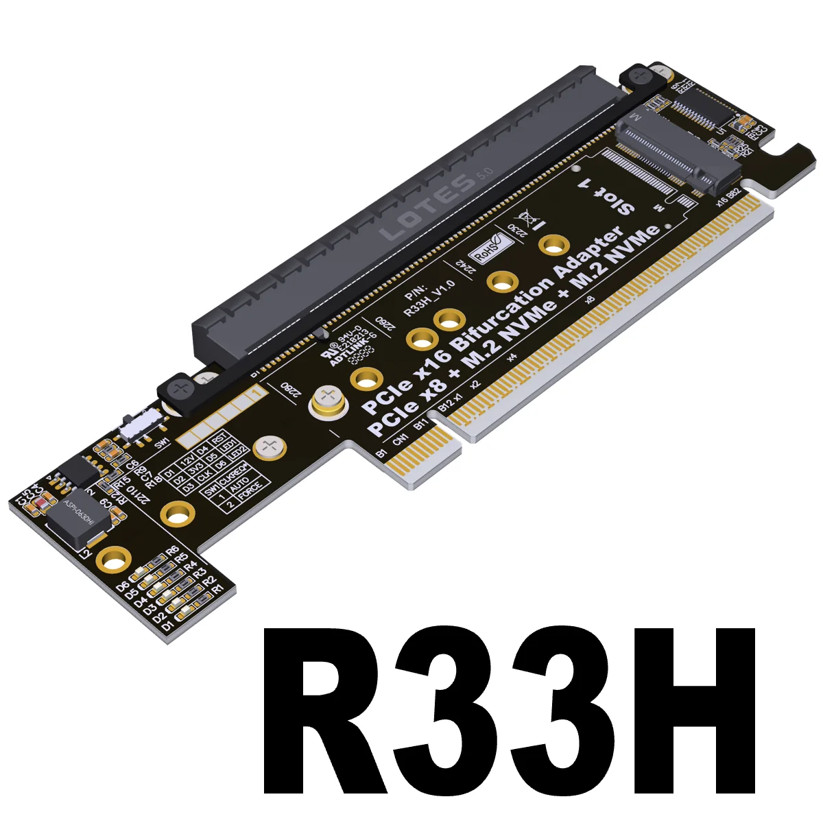 

Карта разветвителя PCIe 5,0 x16–x8 x4 x4 Карта расширения NVMe SSD поддерживает Gen5