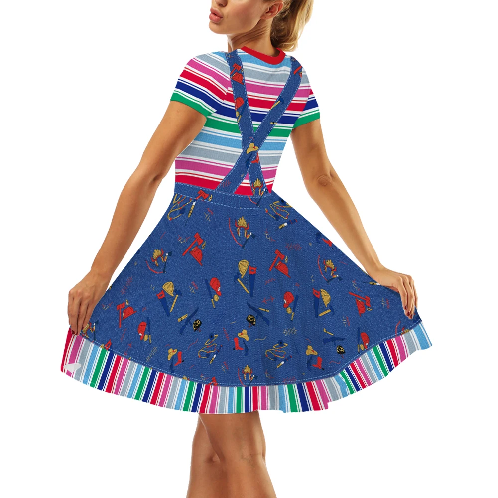 

Party Dresses Halloween Cosplay Costumes Carnival New Color Circus Skirt Printed Women's Round Neck Dress Clown Skirt 2025 New