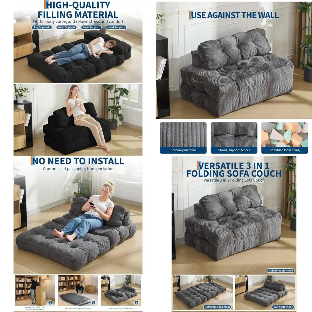 Convertible Sleeper Chair with Pillow and Back Support, Comfortable for Lounge or Living Room, Bedroom, Gray