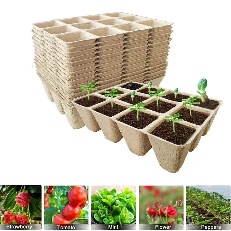 Seed Nursery Tray 12 Compartments Eco-friendly Biodegradable Recyclable Pulp Nursery Cups Labels Tool Set Garden Planting Tools