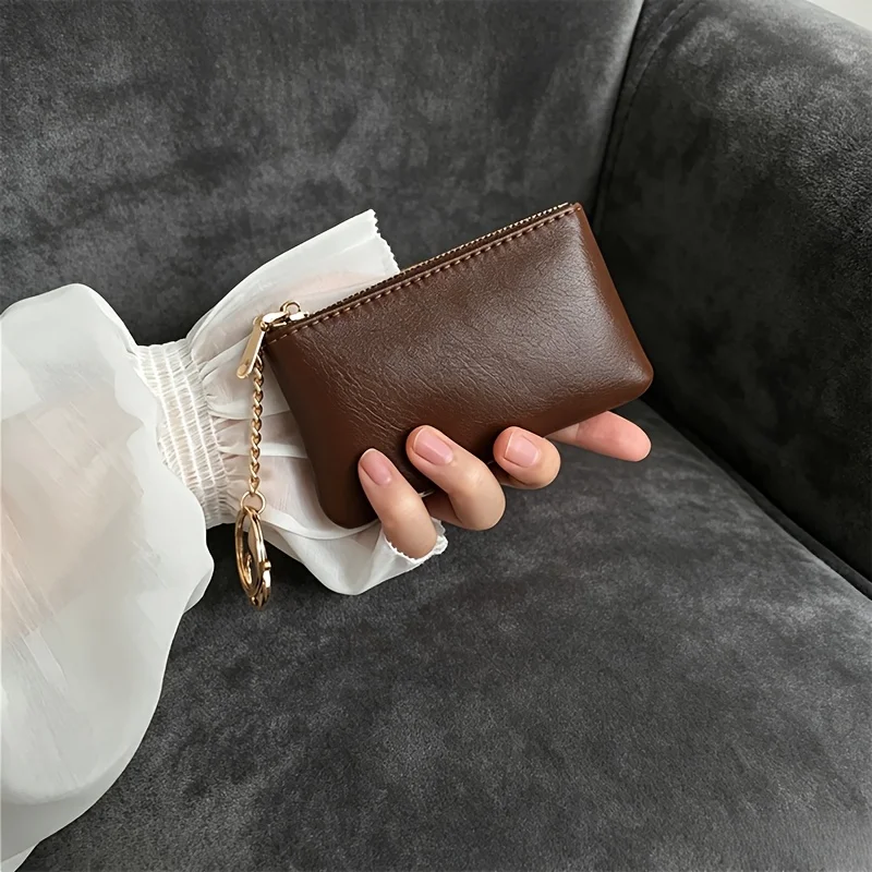 Commute Easy Long Rectangular Zippered Coin Purse, Portable Key Card Bag Mini Cash Storage Pouch for All-Match