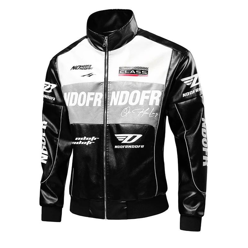 

Новая мужская куртка из искусственной кожи с принтом, свободная посадка, байкерская ветрозащитная застежка-молния, прямой подол, полиэстер