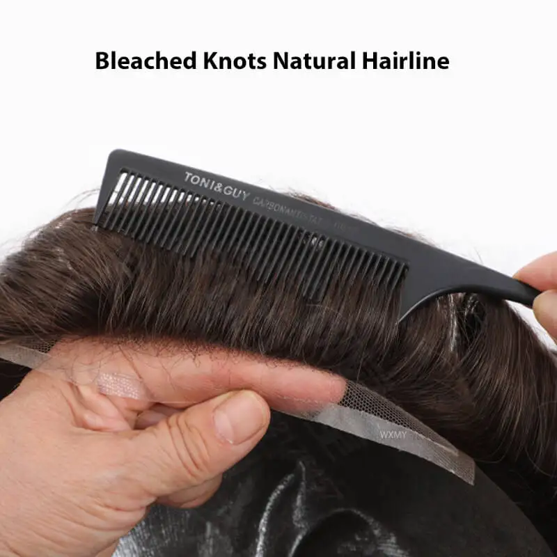 Doppelte Knoten Bio Toupet 0,08mm Haut Basis Mit Spitze Vorne Männliche Haar Prothese Langlebige Natürliche Menschenhaar Perücken Für männer Kapillare