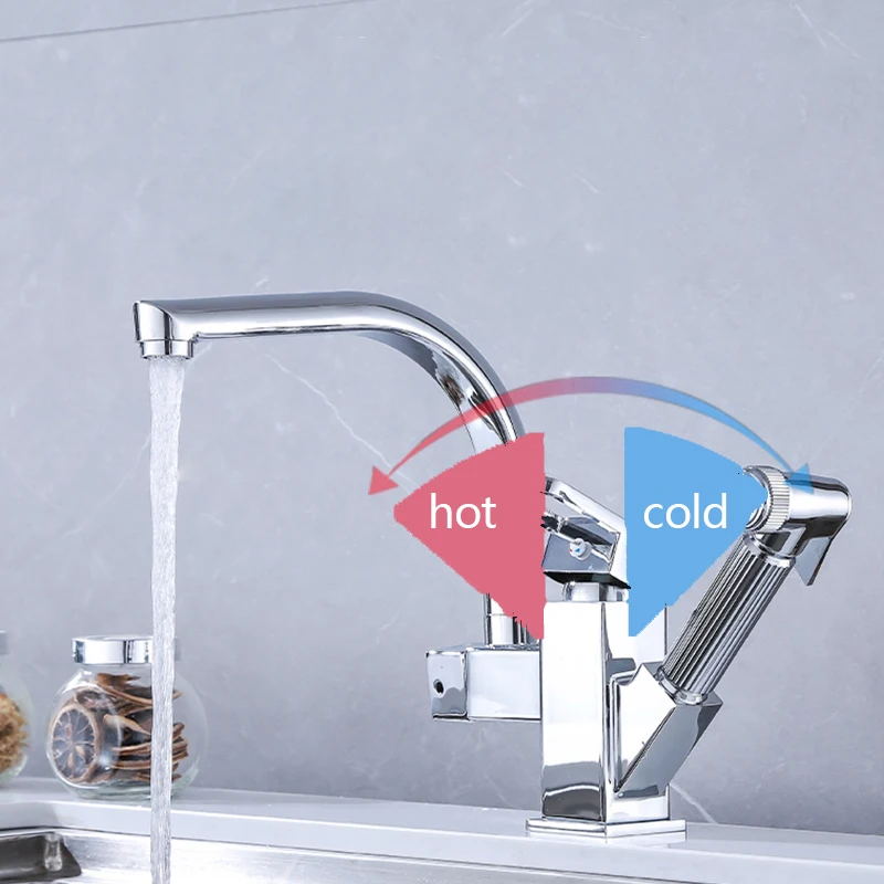 Stainless Steel Pull Out Kitchen Faucet With Swivel Spout High Pressure Sprayer 360 Rotating Spout Hot Cold Water Mixer Taps