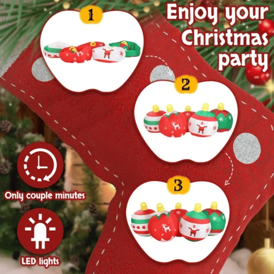 Drasi Tiup Natal Menyala 6,9 Kaki Tiup Lima Bola Natal Drasi Halaman Meledakkan Lucu dengan Lampu LED Bawaan