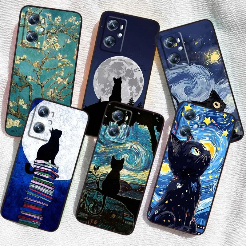 

Cartoon oil painting cat Phone Case For OPPO Reno 7 A96 A40 A58 5 6 Realme GT A74 A78 Neo2 A74 A78 Find X5 X3 X7 X8 Black