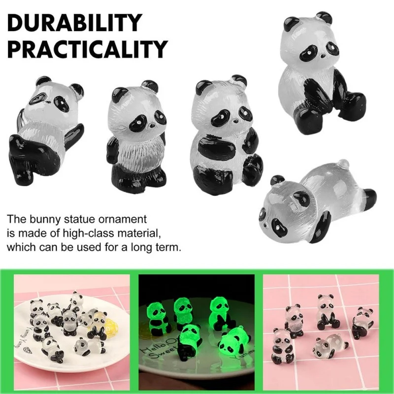 5 szt. Mini figurki pandy 3D świecące w ciemności, rękodzieło DIY z żywicy, luminescencyjne figurki, ozdoby do domu, dekoracje pandy, mikrokrajobraz