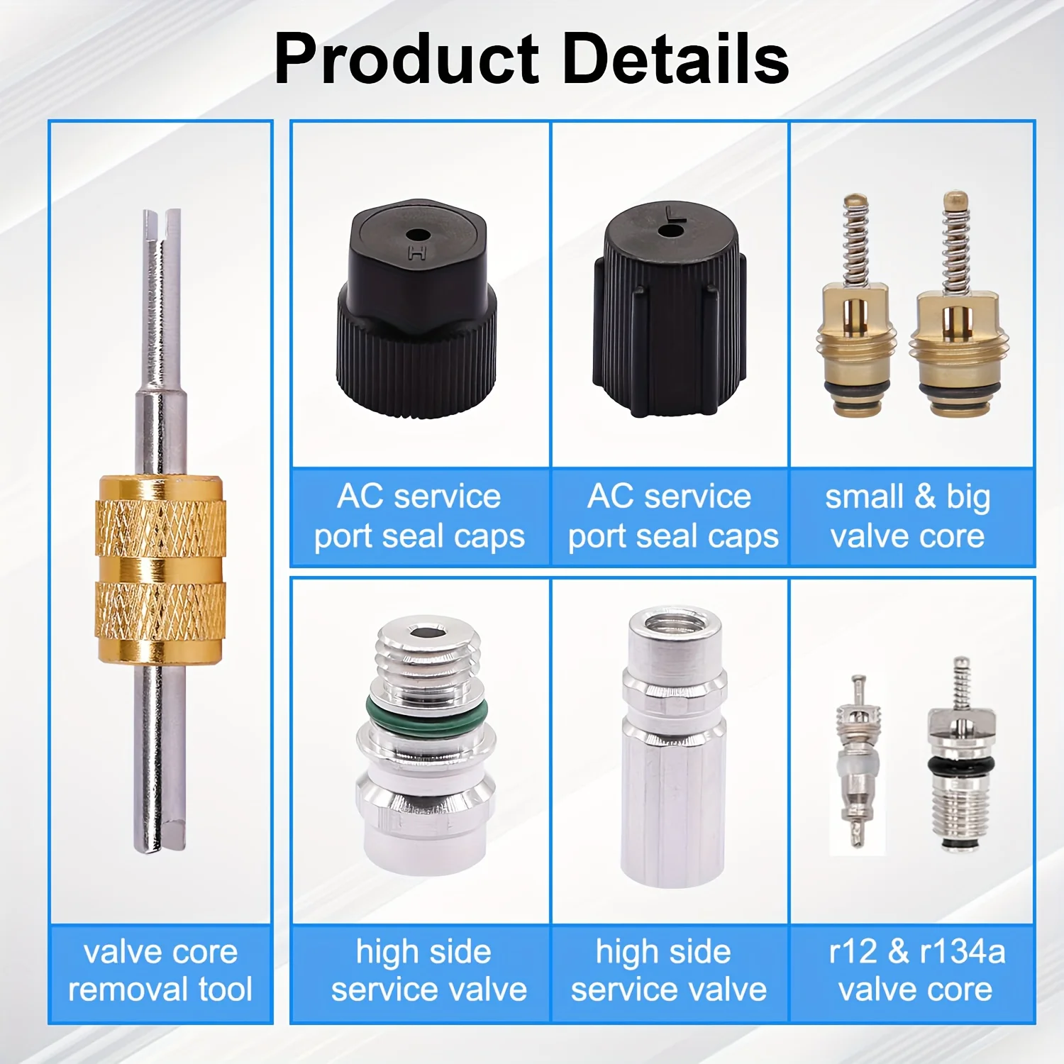 Kit de núcleo de válvula de aire acondicionado, tapa y válvula AC R12 R134a sello de teflón refrigeración A/C válvula de servicio de aire acondicionado coche y HVAC