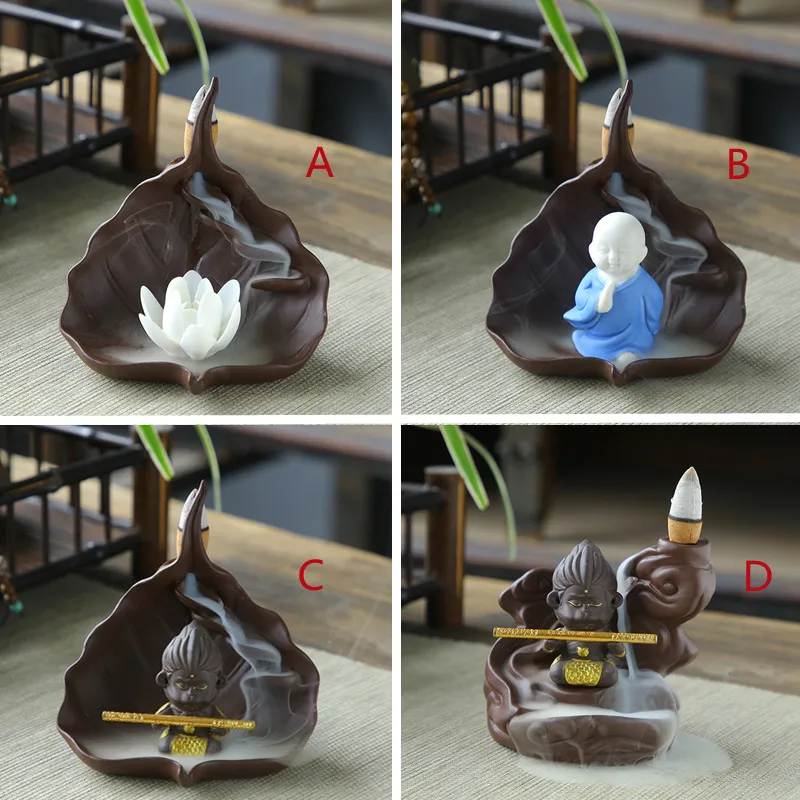 1Pc Creative Backflow Buddha Censer Purple Sands Household Incense Burner Office Teahouse Agilawood Aroma Stove Decoration