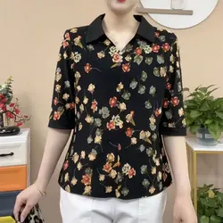 Damen bekleidung gebrochene Blumen Hemd Vintage Sommer halbe Ärmel Mode Turn-Down-Kragen gespleißt Knopf pendeln lose Bluse