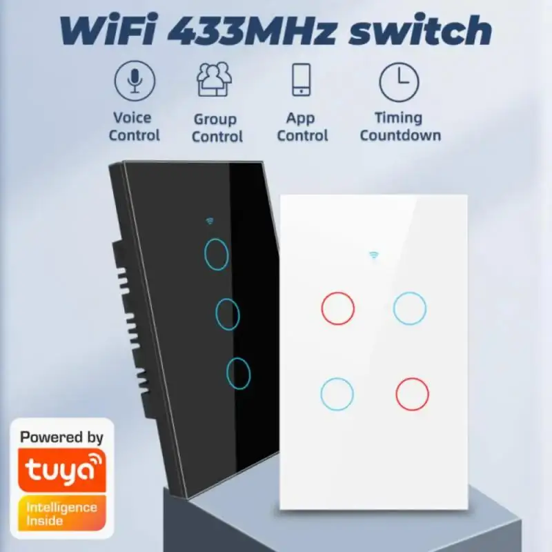 RF WiFi Smart Touch Light Switch US 1/2/3/4 Gang Two Wiring Method Tuya Smart Life Control Via Alexa Google Home Yandex Alice