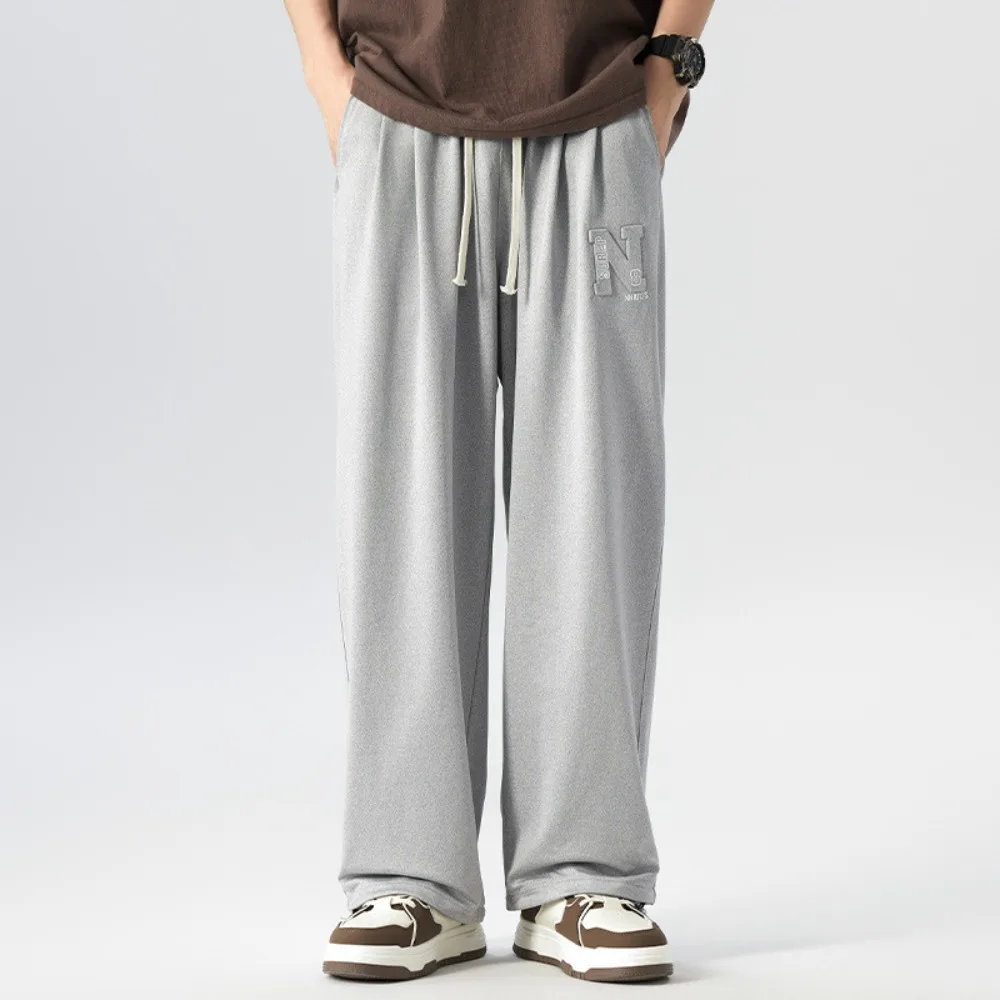 2025 대형 사이즈 남성 스트리트웨어 미국 3D 엠보싱 프린트 테이퍼드 스트레이트 레그 드롭 크로치 와이드 레그 팬츠