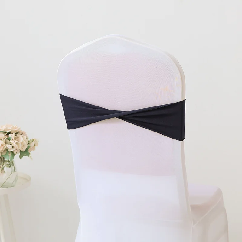 50PCS Polyester Lycra Spandex Chair Bands Hotel Wedding Banquet Chair Covers Decor Chair Ties Sashes Bows 35x13cm