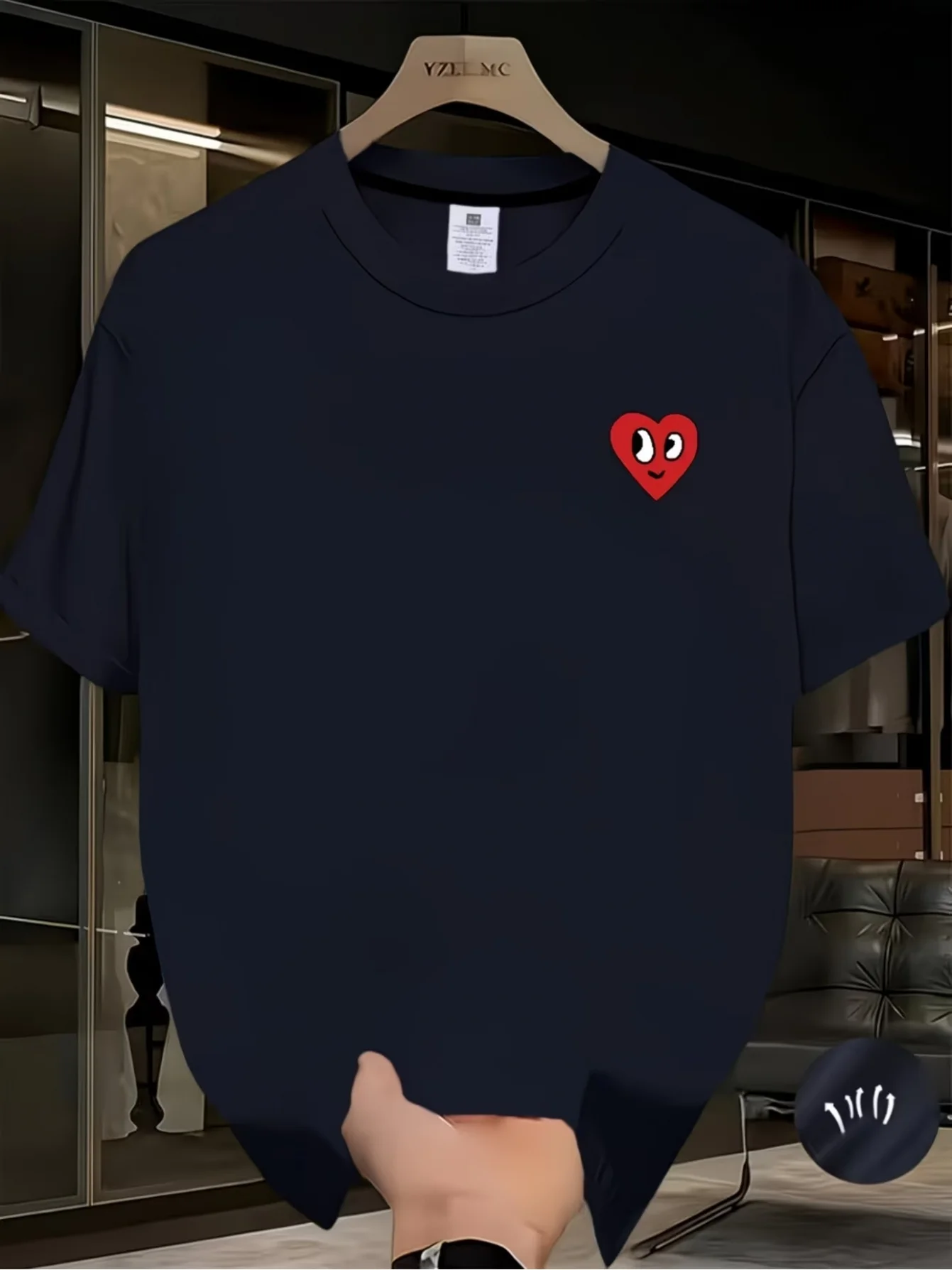 Trendiges Herren-T-Shirt mit lustigem herzförmigen Design, aus 100% Baumwolle, geeignet für den täglichen Gebrauch als Herrenbekleidung. – Detail 9