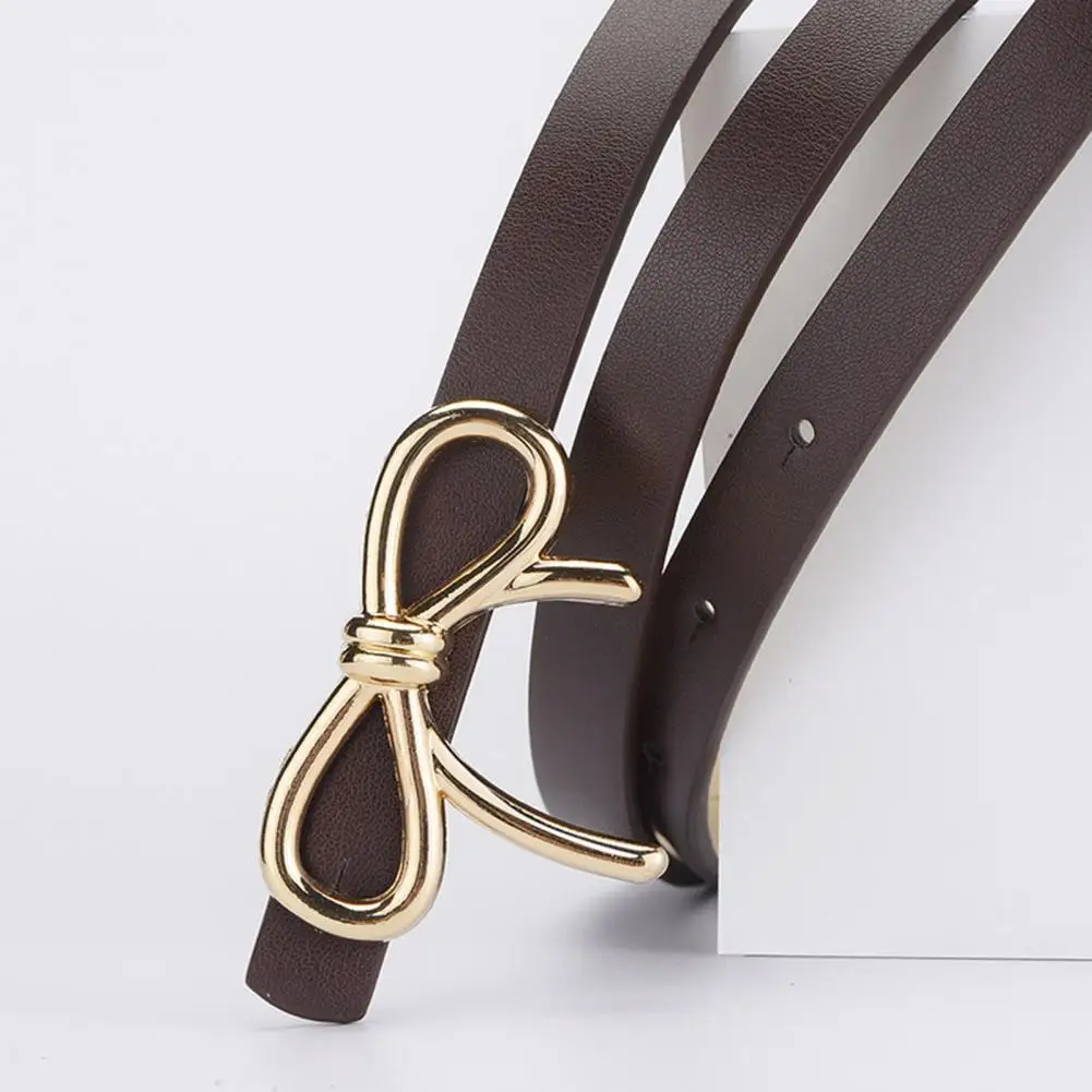 

Women Solid Color Belt Elegant Metal Bowknot Women's Belt with Adjustable Holes Slim Imitation Leather Waistband for A Stylish