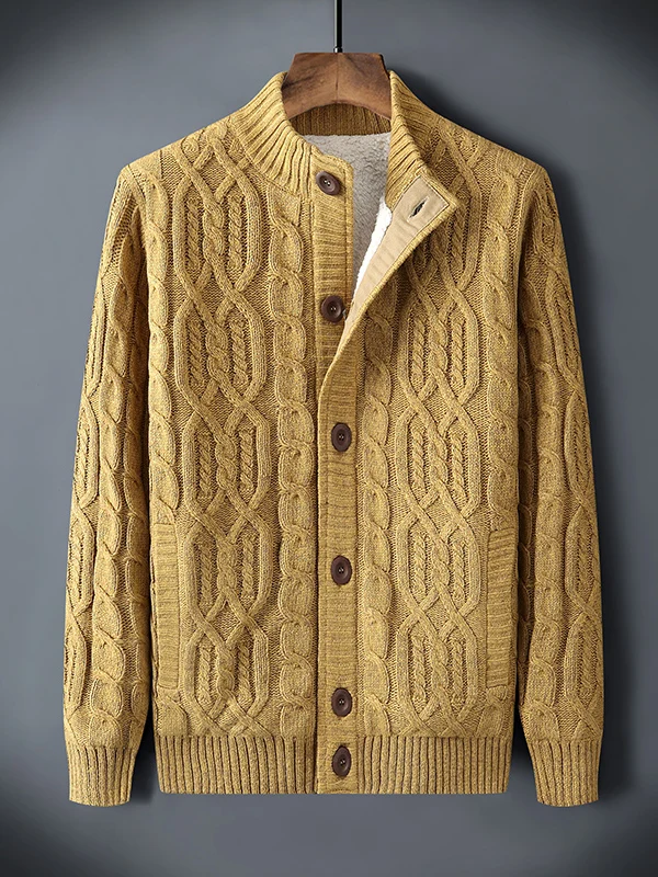 

Мужской зимний свободный вязаный свитер на подкладке Thiened Fce, повседневный винтажный открытый кардиган большого размера, чистый цвет, теплый Neci