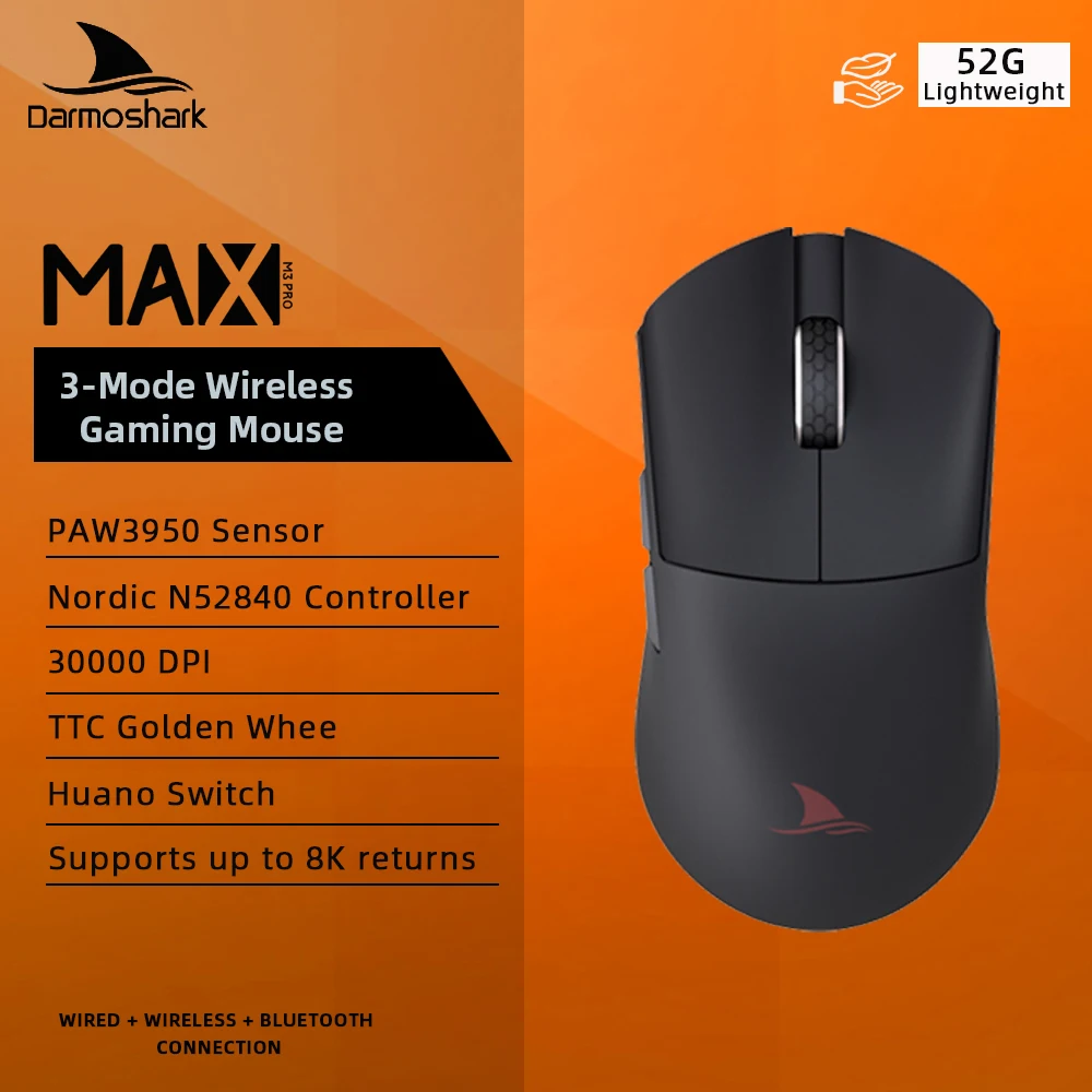 Darmoshark M3 PROMAX 4K 8K Gaming Mouse Wireless Bluetooth PAM3950 Nordic52840 30KDPI Big Hand Mice For Computer Laptop PC Gamer