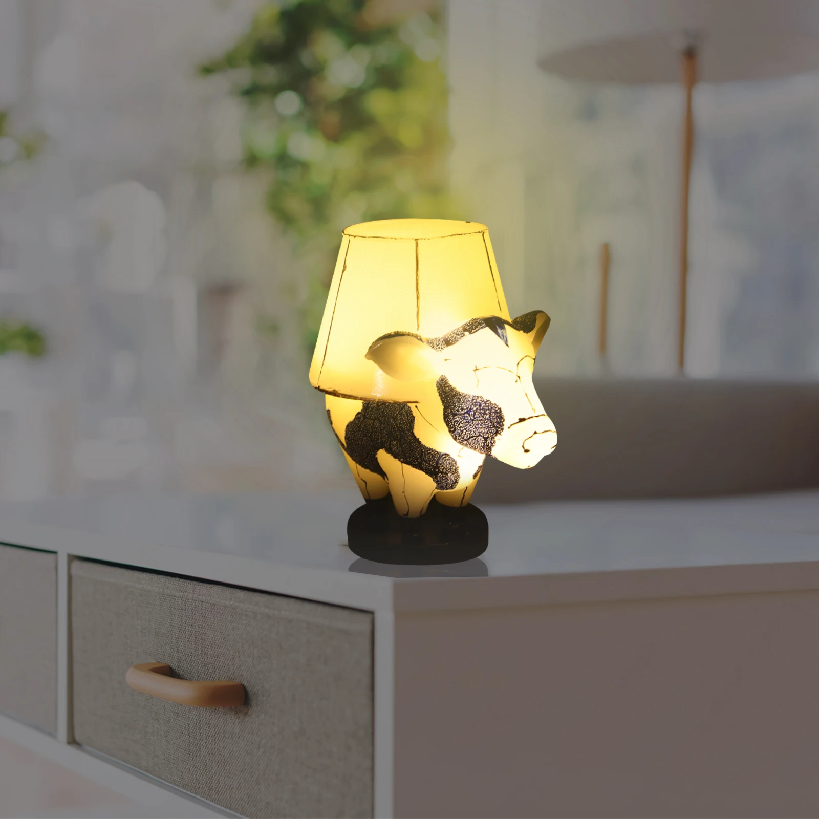 

Cow Shaped Lamp Resin Night Light Home Decorative Supply Animal Lamp Bedside Lamps Desk Bedroom USB Small Size