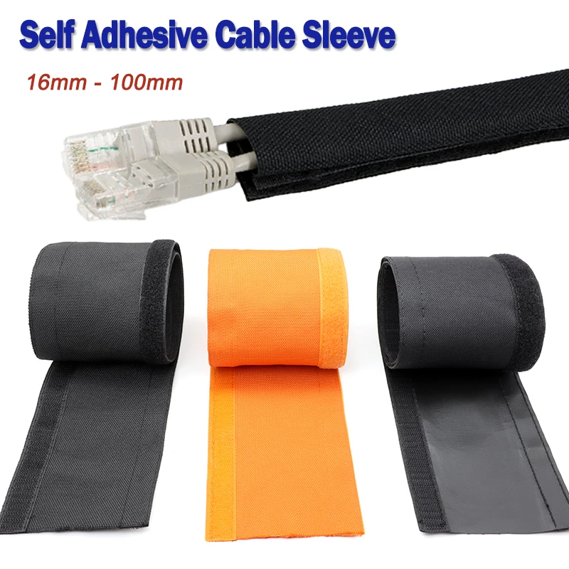 1-10m Self Adhesive PET Cable Sleeve Diameter 16mm - 100mm Hook Loop PVC Waterproof Wire Harness Management Line Wrap Organizer